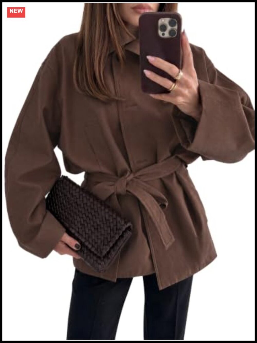 Oversized Trench Coat Stand Collar Belted Short Jacket
